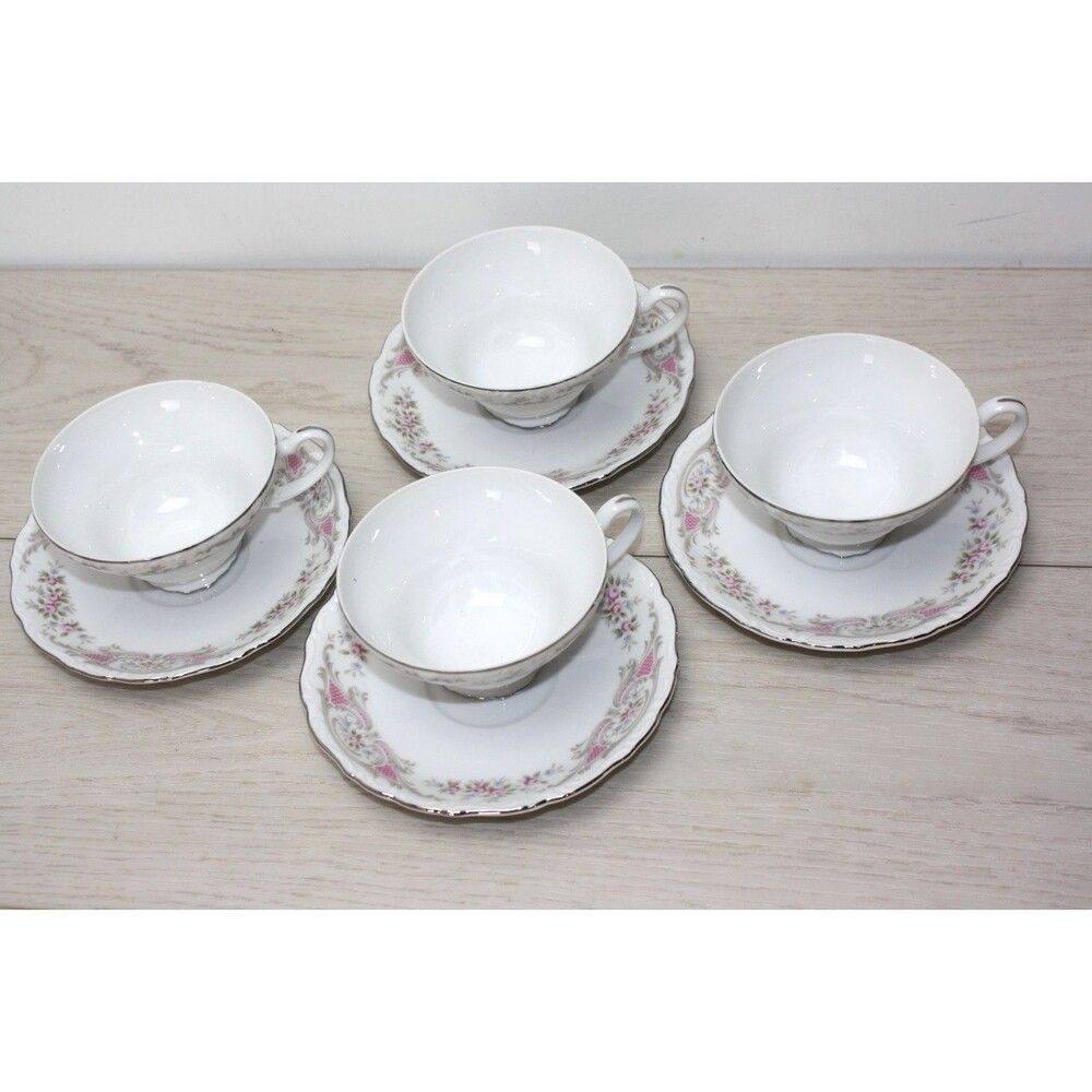 Style House Rose Baroque Lot of 4 sets of Tea Coffee Cups & Saucers Japan